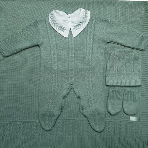 Saída de Maternidade Tricot Elegance Macacão – 5 Peças | Tamanho P (1 a 3 meses)