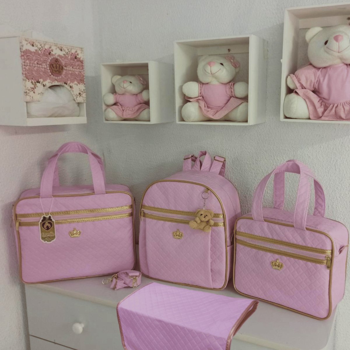 Bolsa Maternidade Feminino e Masculino Kit 2 Bolsas + Mochila + Trocador Rubi Rosa - Image 4