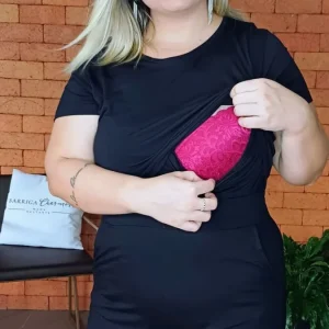 Blusa Gestante Amamentação Manga Curta Preto Plus Size
