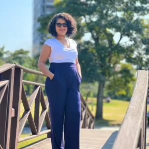 Calça Pantalona Gestante Azul Marinho Plus Size