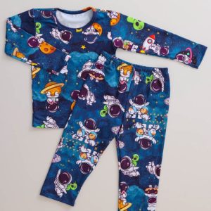 Conjunto Térmico Masculino Estampado Do Astronauta Azul