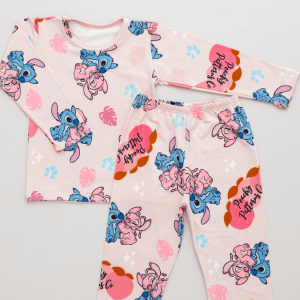 Conjunto Térmico Feminino Estampado Do Stitch Rosa