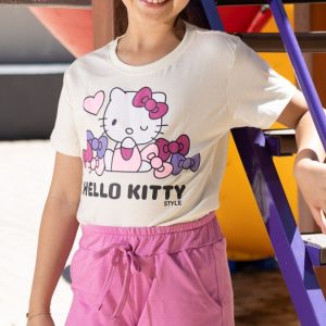 Camiseta Infantil Feminina Estampa da Hello Kitty Off White