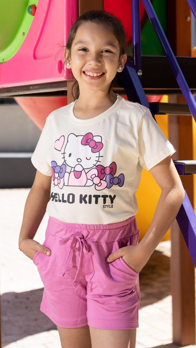 Camiseta Infantil Feminina Estampa da Hello Kitty Off White - Image 3