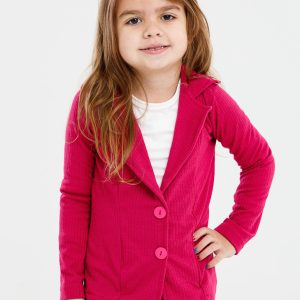 Blazer Canelado Infantil Feminina com 2 Botão Fucsia