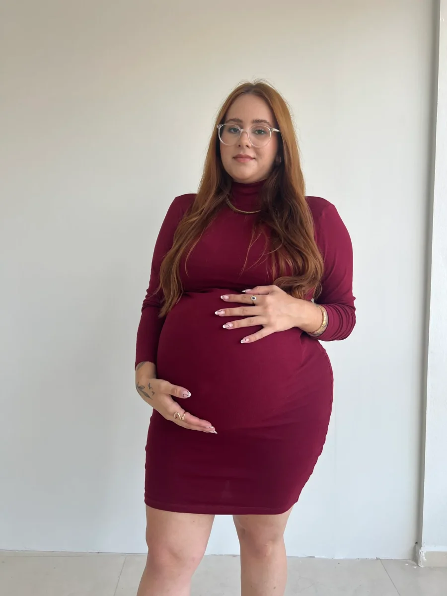 Vestido Gestante Amamentação Gola Alta Manga Longa Bordô - Image 2